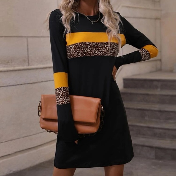 🔥LAST CHANCE🔥Leopard Print Colorblock Dress - Picture 4 of 4
